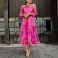 Robe Midi pour Invitées de Mariage | Manches Longues à Fleurs