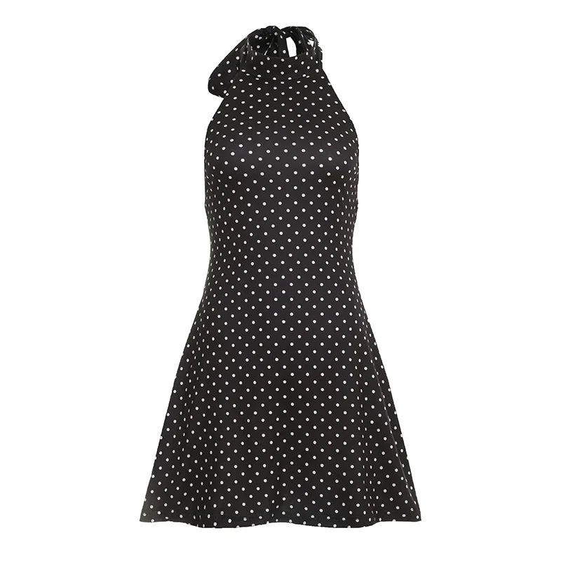 Mini robe femme à pois dos nu avec col halter