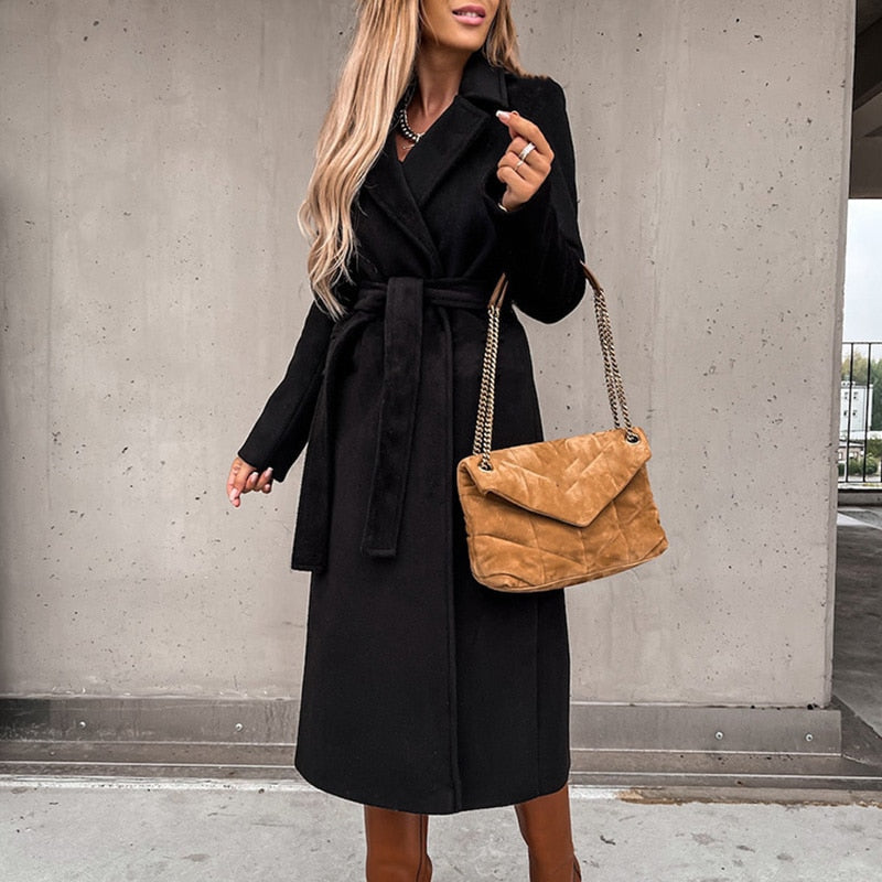 Manteau pour Femme avec Ceinture et Col à Revers pour l'Automne