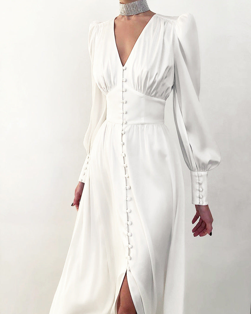 Arya | Robe midi femme avec décolleté en V et boutons