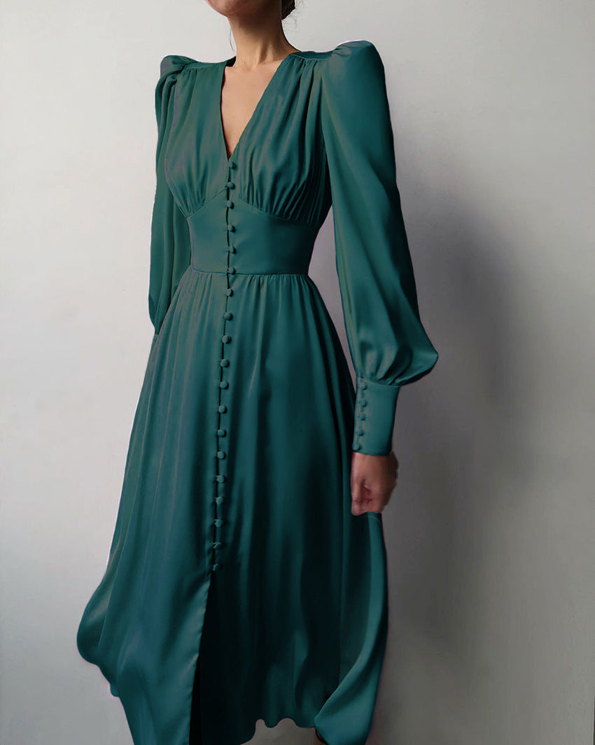 Arya | Robe midi femme avec décolleté en V et boutons