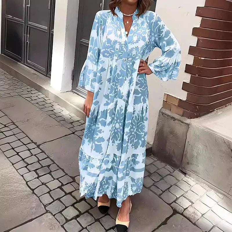 Kate | Robe Midi Imprimée Boho à Manches Longues pour Femmes