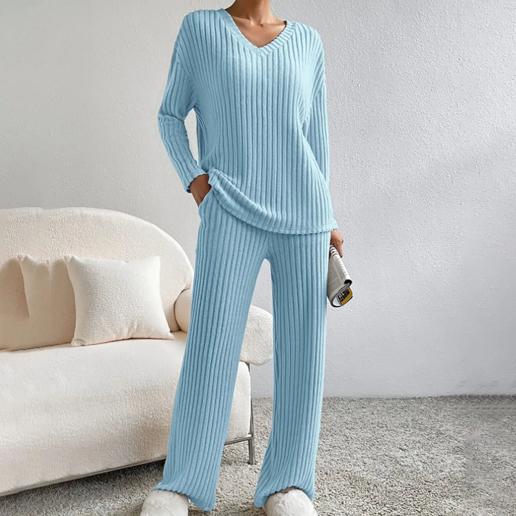 Ensemble de Loungewear Élégant avec Haut à Manches Longues et Pantalons Amples
