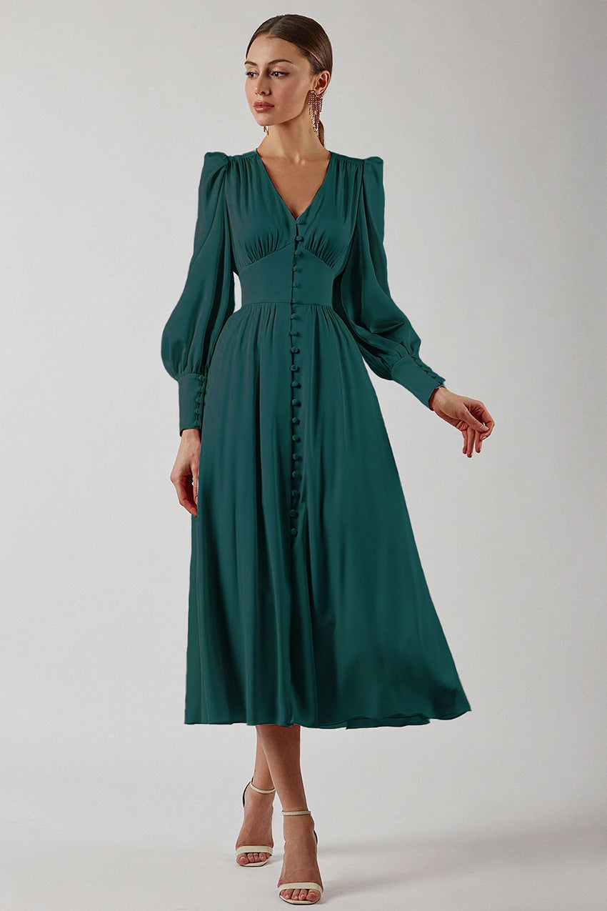 Arya | Robe midi femme avec décolleté en V et boutons