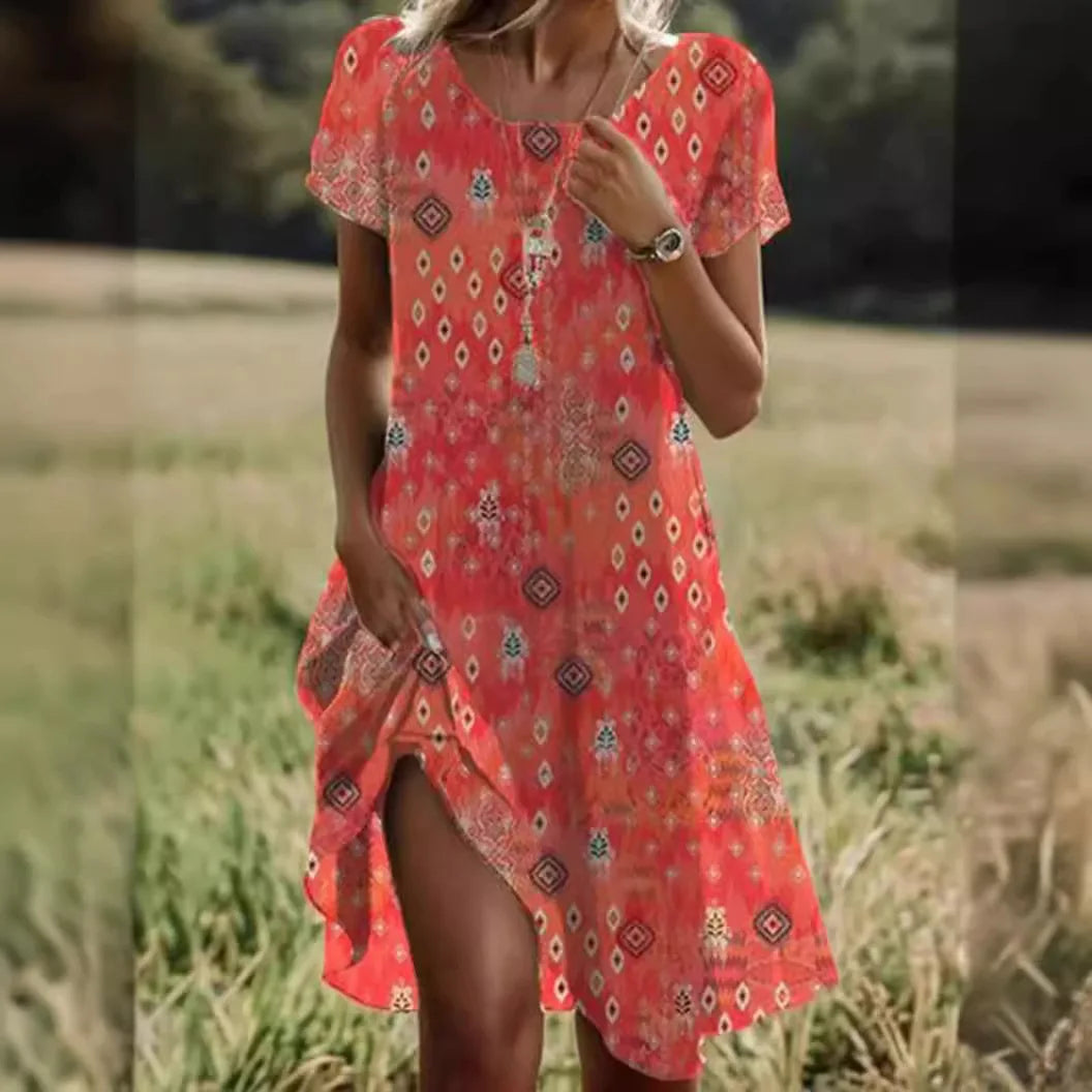 MW | Robes d'été bohèmes pour femmes à décolleté en V, manches courtes, imprimé floral, robe de plage, robe de vacances, robes maxi boho