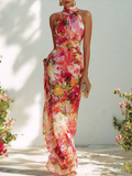 Daniefa | Robe Maxi Florale avec Décolleté Halter