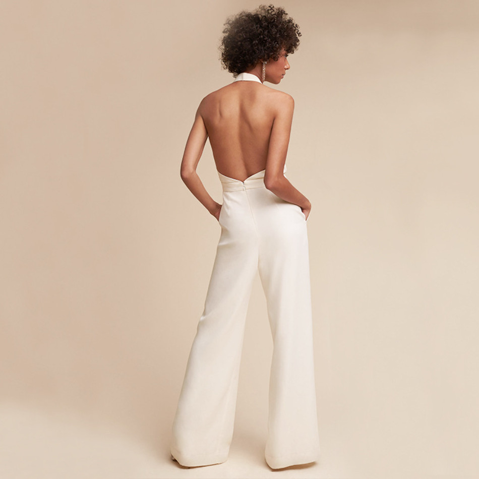 Combinaison Femme à Jambes Larges | Col Halter Profond en V