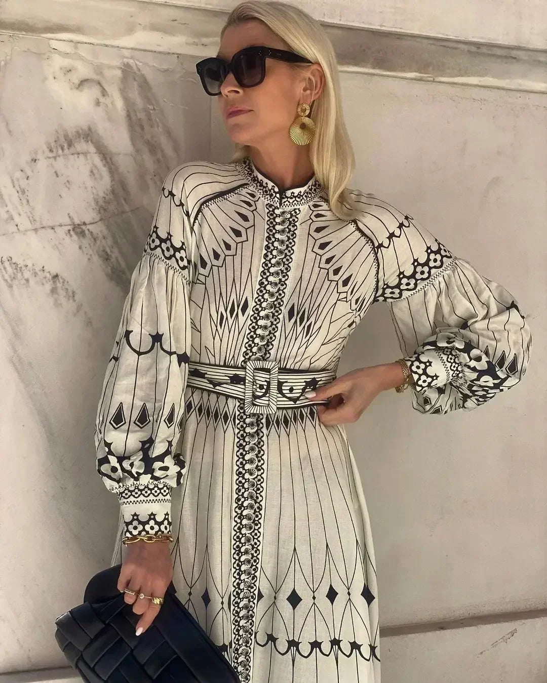 Kimberly | Robe Midi A Ligne Imprimée à Manches Longues pour Femmes