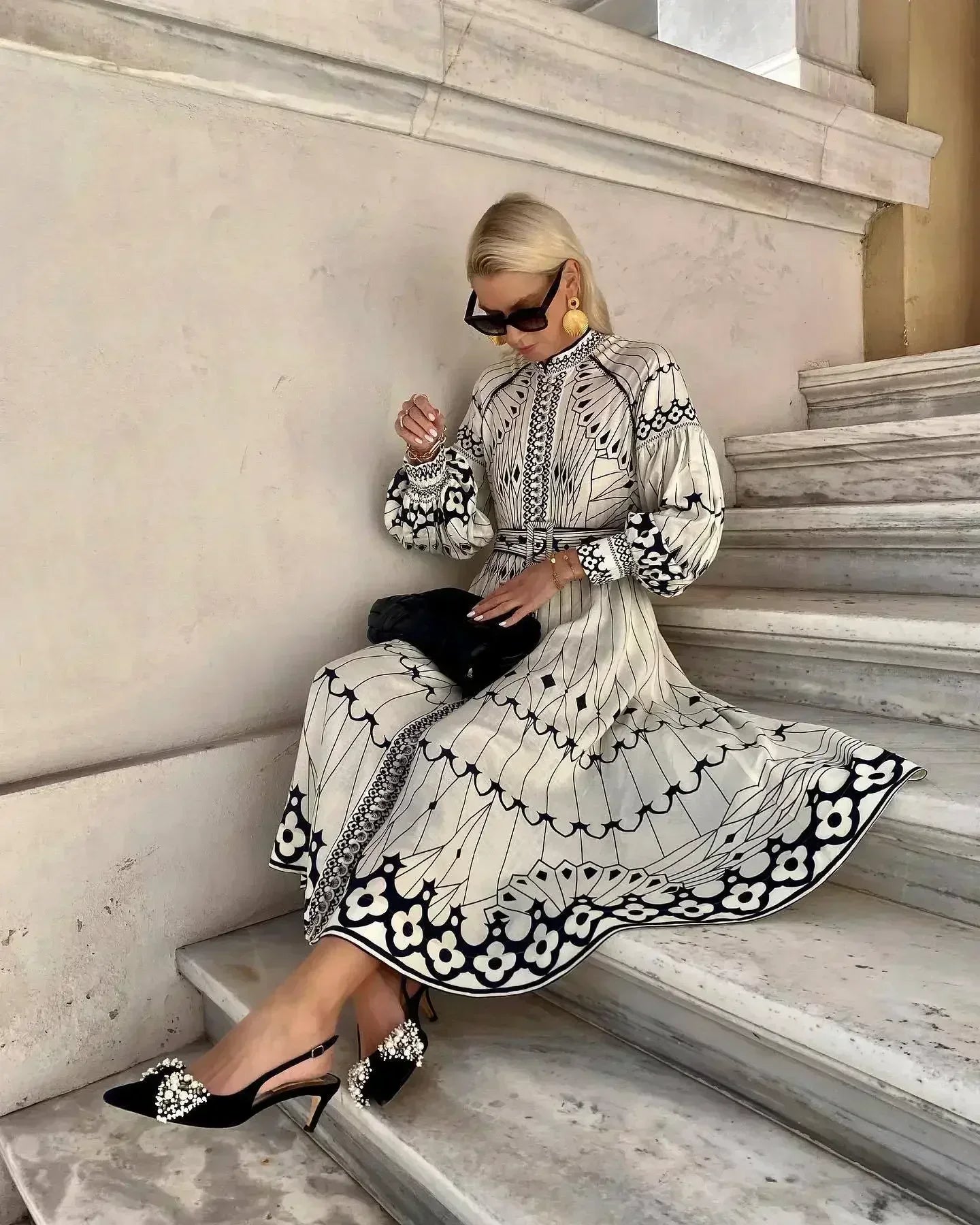 Kimberly | Robe Midi A Ligne Imprimée à Manches Longues pour Femmes
