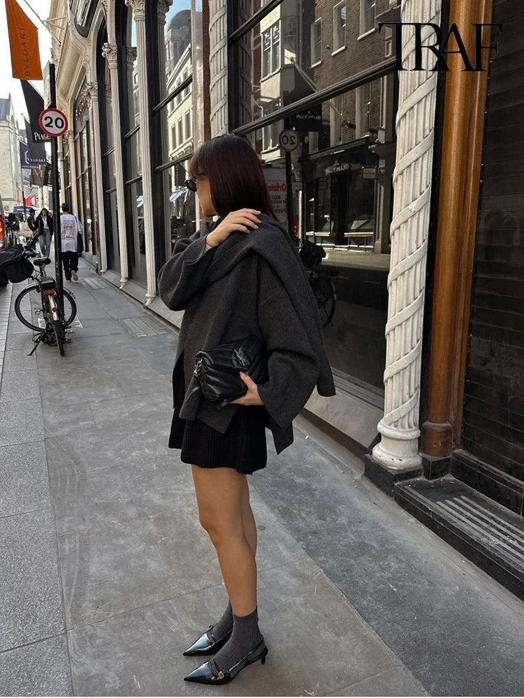 Veste Poncho Femme avec Col Châle et Manches Longues