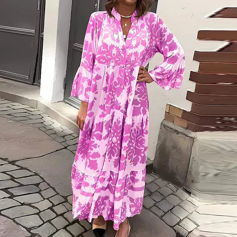 Kate | Robe Midi Imprimée Boho à Manches Longues pour Femmes