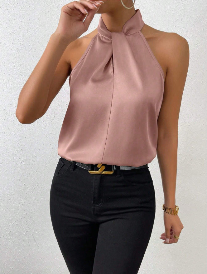 Top en soie pour femmes | Col noué élégant & tombé fluide