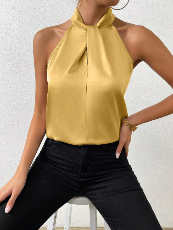 Top en soie pour femmes | Col noué élégant & tombé fluide