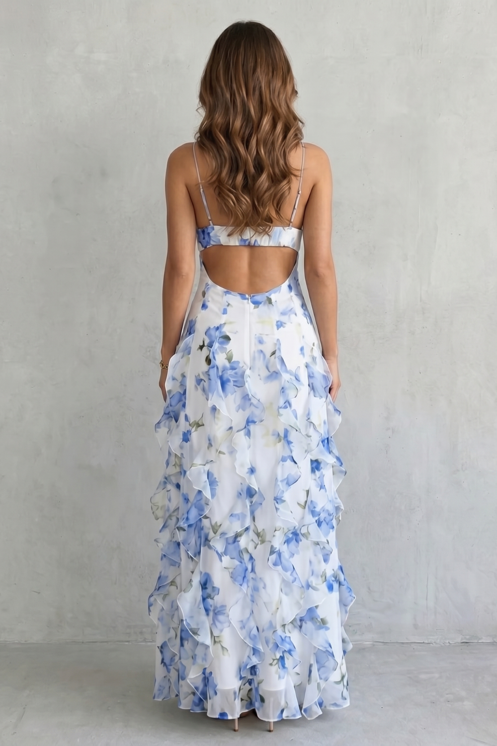 Sestina | Robe maxi femme avec motif floral et volants