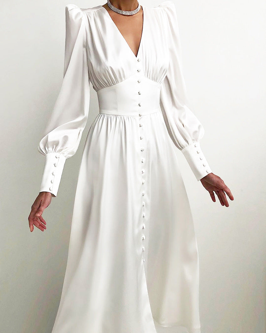 Arya | Robe midi femme avec décolleté en V et boutons