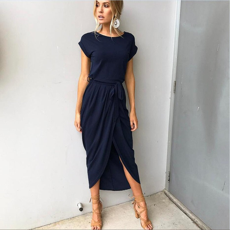 Robe Maxi Avec Fente Et Ceinture À Nouer Pour Femme | Idéale Pour Les Occasions Estivales