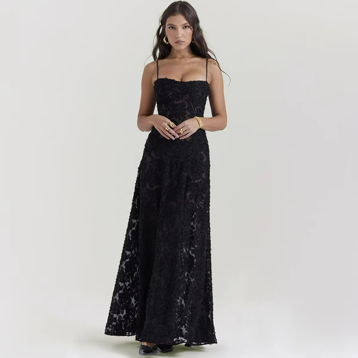 Robe Maxi de Mariage pour Invité Annabelle en Dentelle