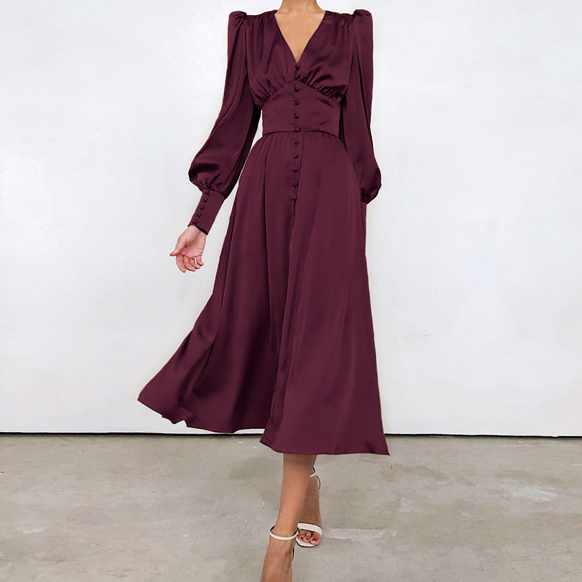 Arya | Robe midi femme avec décolleté en V et boutons