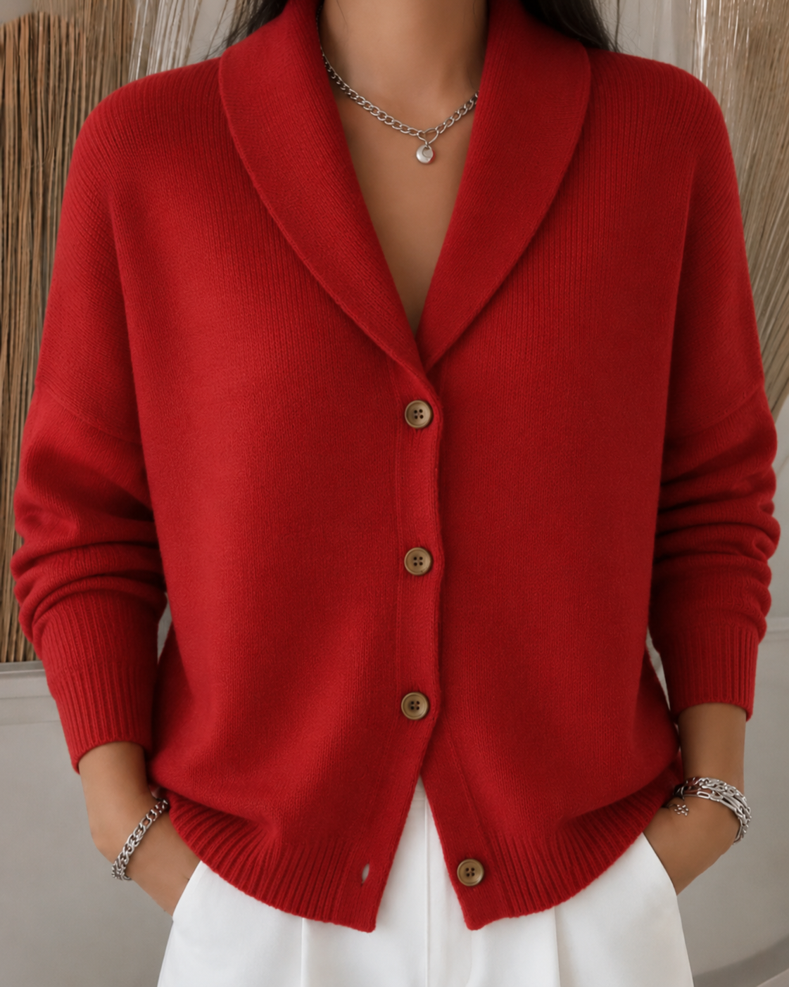 Karin | Veste tricot classique et intemporelle avec col à boutons