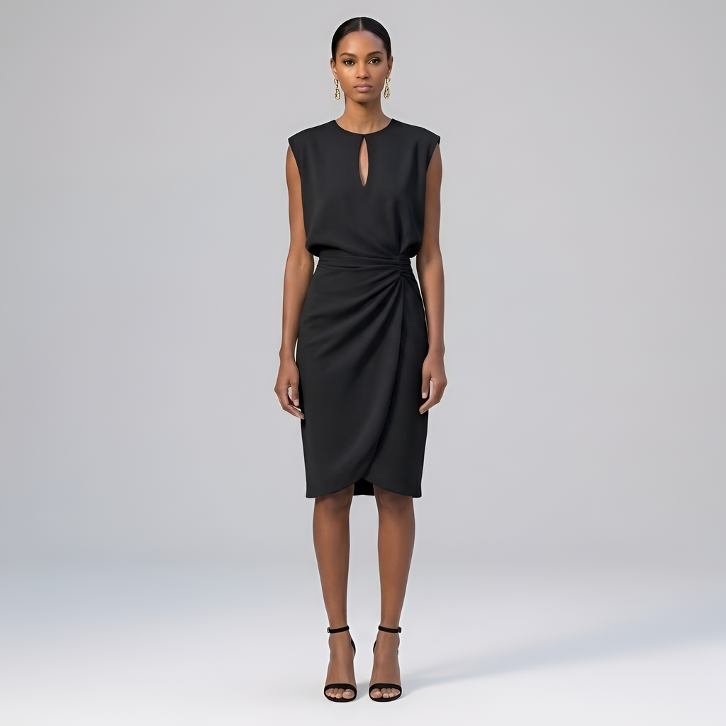 Naomi - Robe midi chic froncée avec encolure en trou de serrure