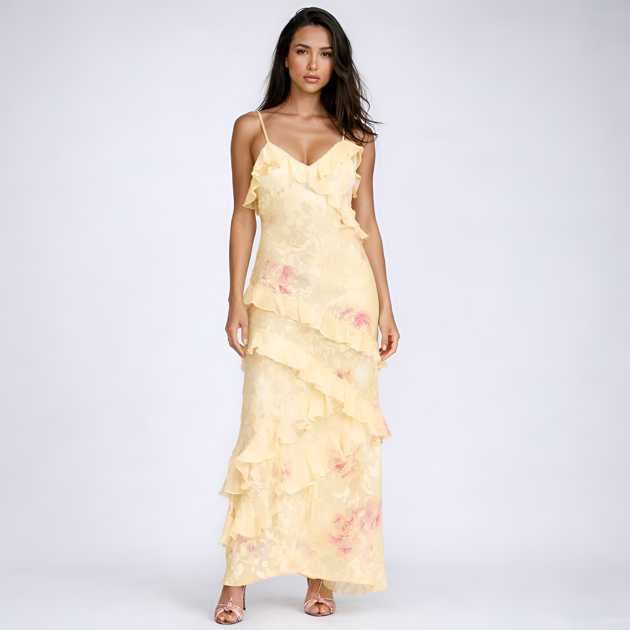 Charlene - Robe nuisette d'été à volants et imprimé floral
