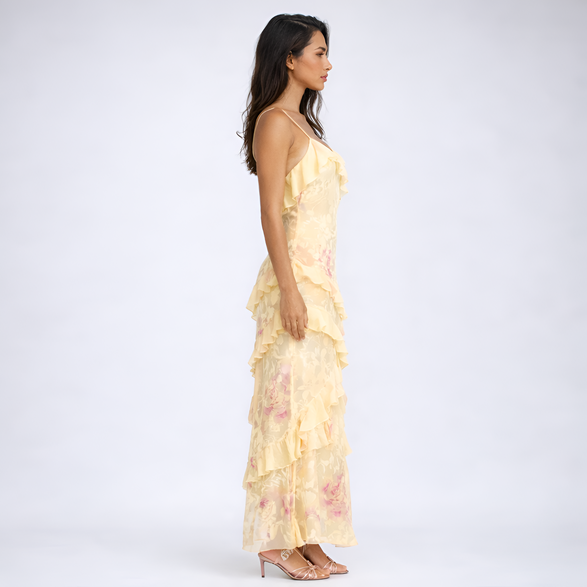 Charlene - Robe nuisette d'été à volants et imprimé floral