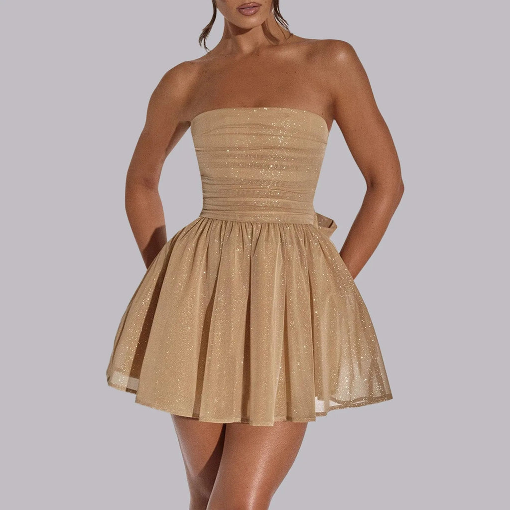 Robe Mini Étincelante – Design A-Line Élégant Sans Bretelles