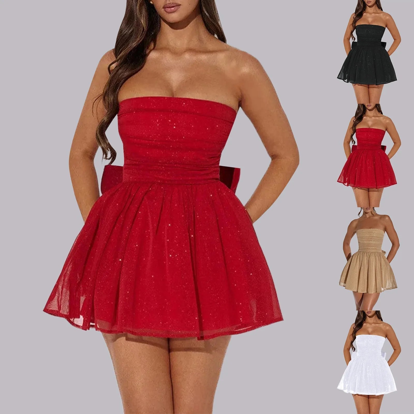 Robe Mini Étincelante – Design A-Line Élégant Sans Bretelles