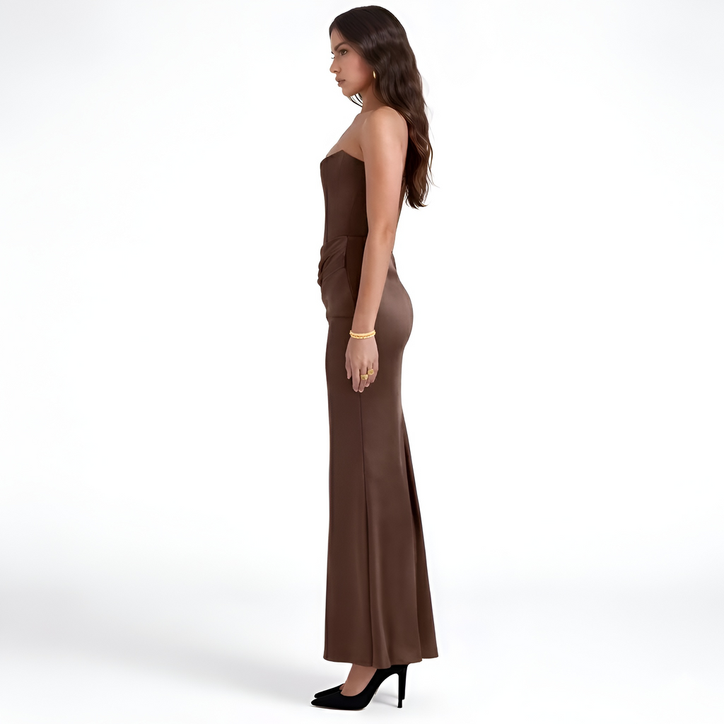 Sophie - Robe longue froncée sans bretelles