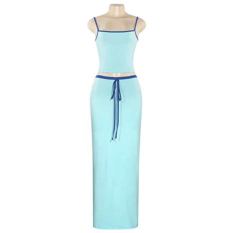Ensemble Maxi Deux Pièces – Ensemble Crop Top et Jupe Chic Décontracté pour Femmes