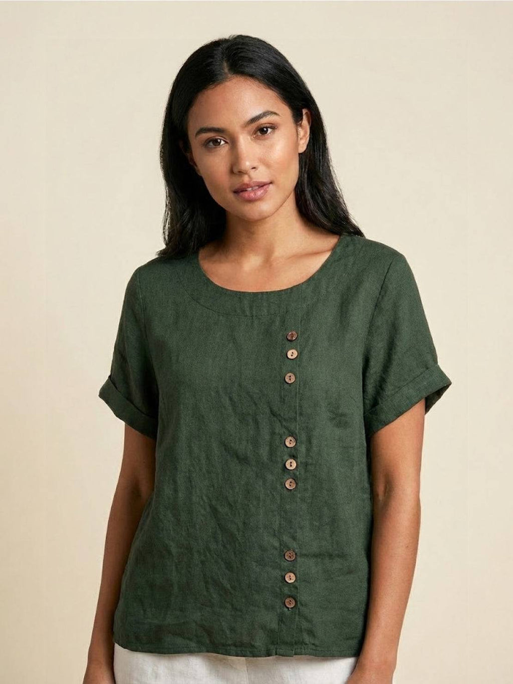 Sophia | Blouse en lin élégante et confortable avec col rond