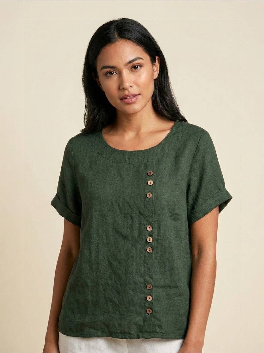 Sophia | Blouse en lin élégante et confortable avec col rond