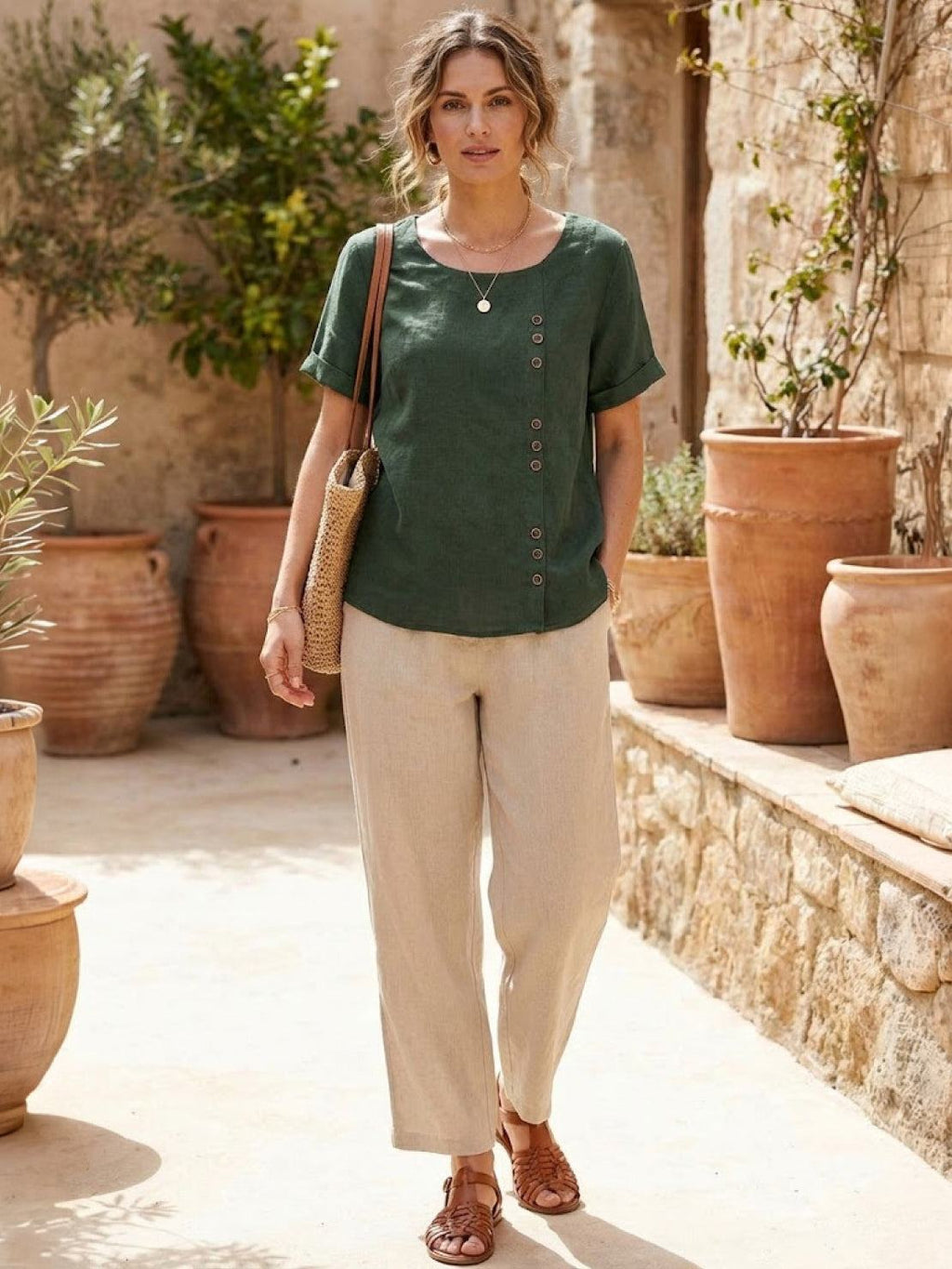 Sophia | Blouse en lin élégante et confortable avec col rond