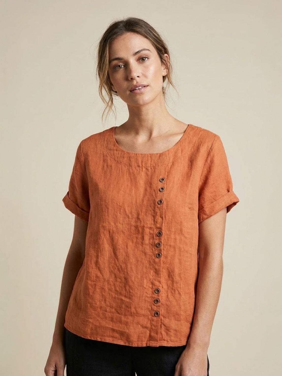Sophia | Blouse en lin élégante et confortable avec col rond