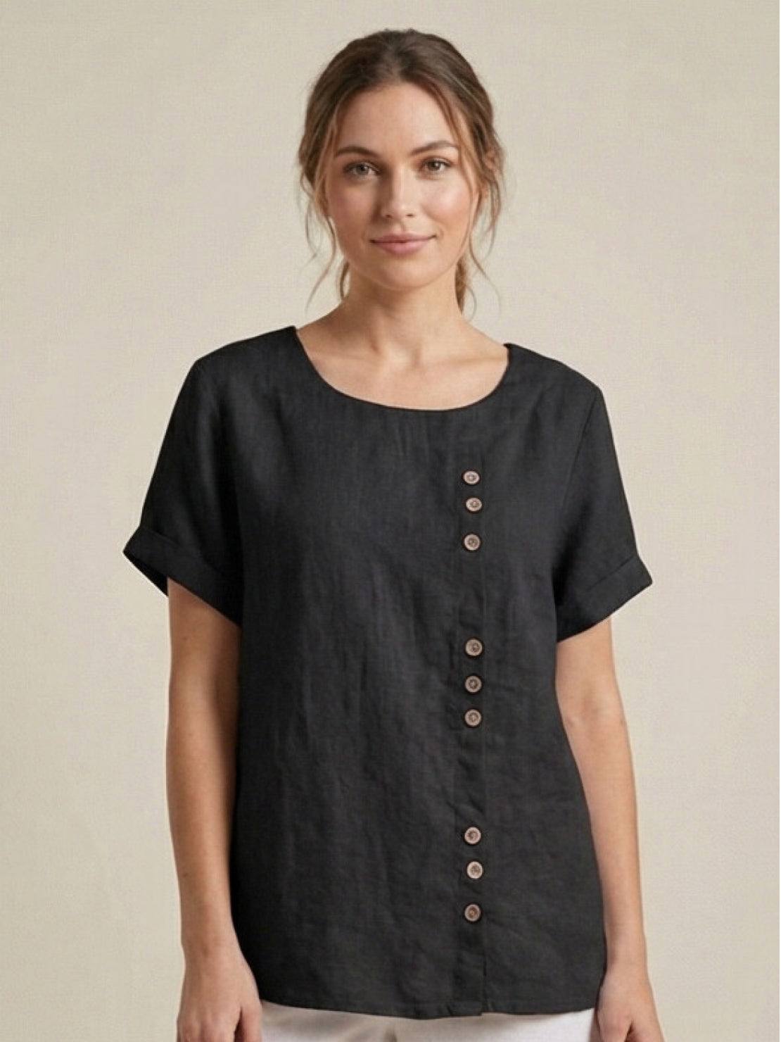 Sophia | Blouse en lin élégante et confortable avec col rond