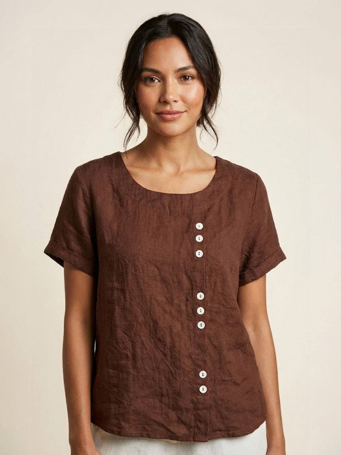 Sophia | Blouse en lin élégante et confortable avec col rond