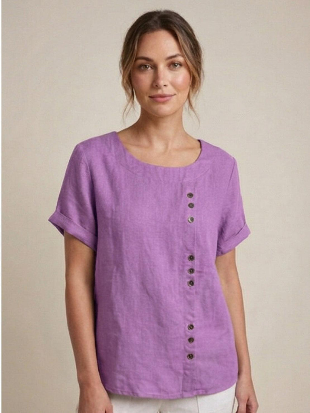 Sophia | Blouse en lin élégante et confortable avec col rond