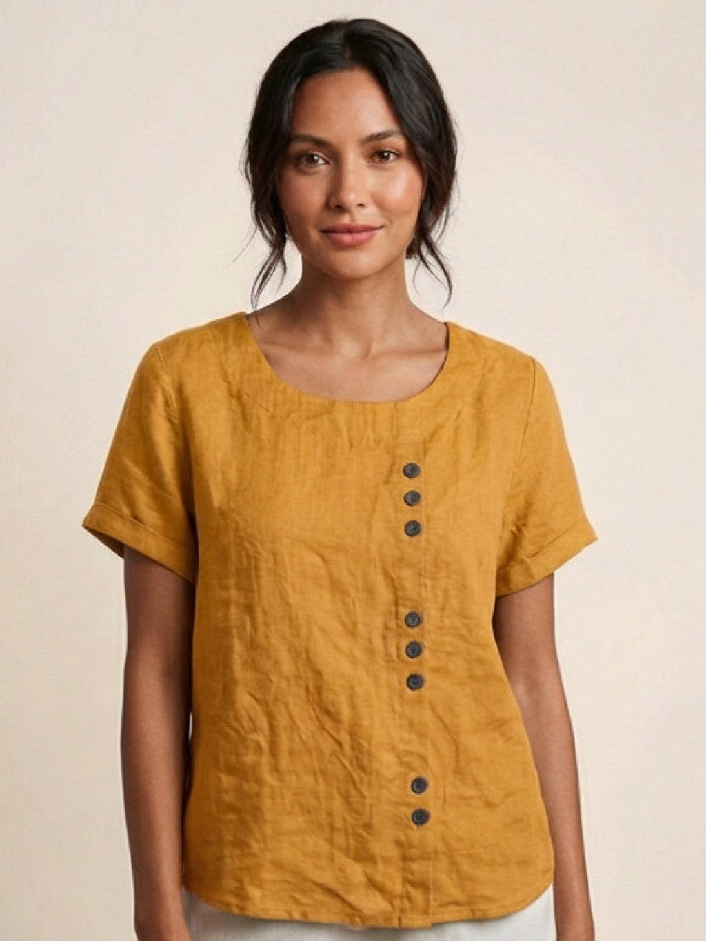 Sophia | Blouse en lin élégante et confortable avec col rond