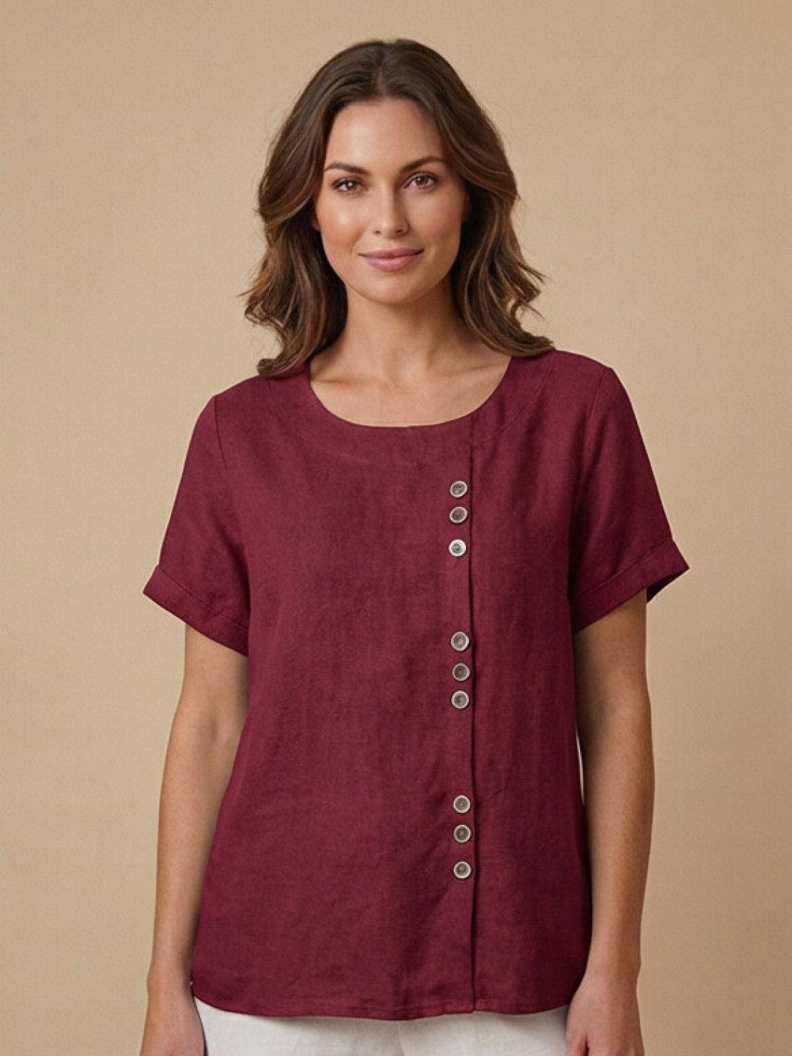Sophia | Blouse en lin élégante et confortable avec col rond