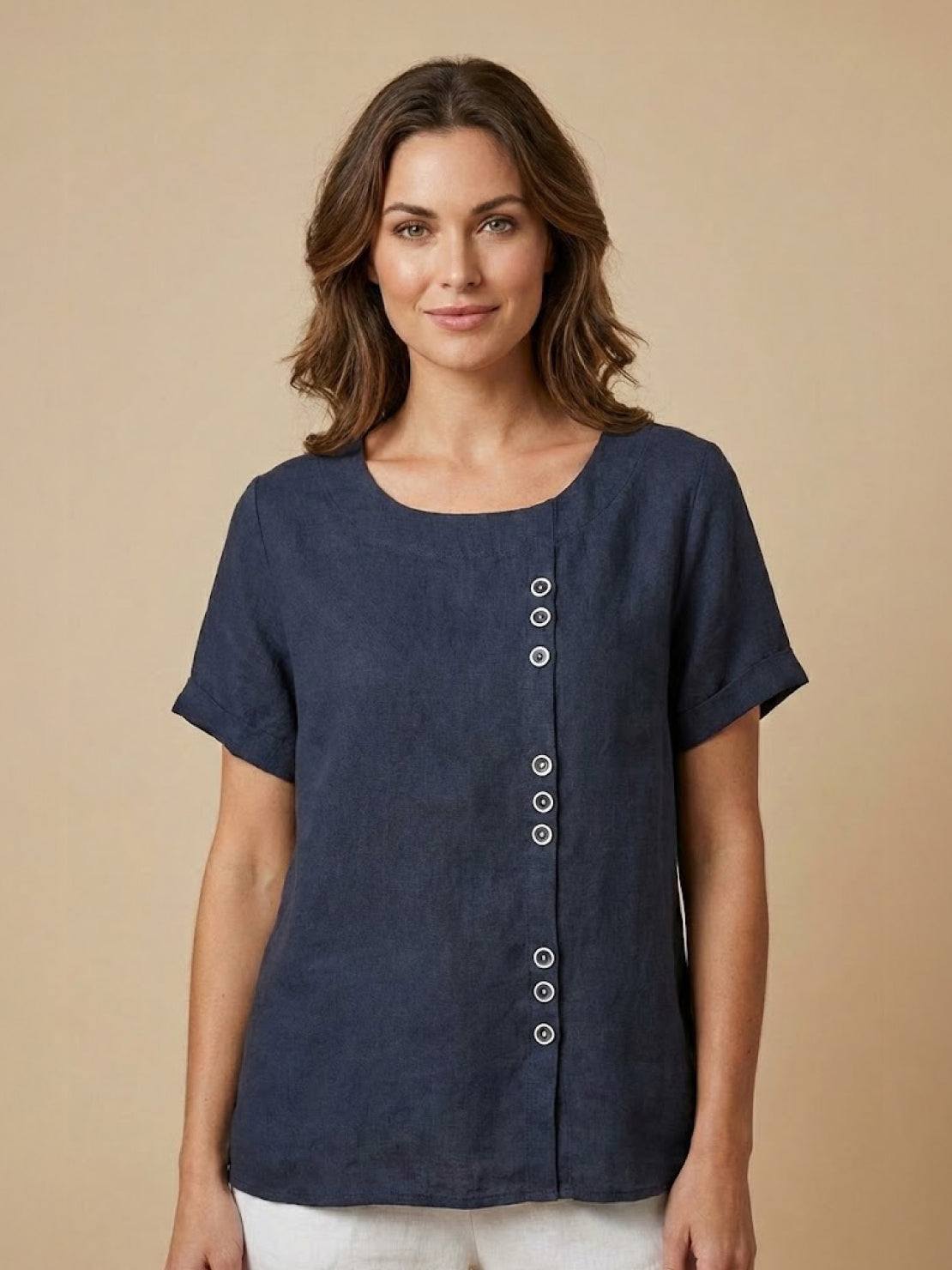 Sophia | Blouse en lin élégante et confortable avec col rond