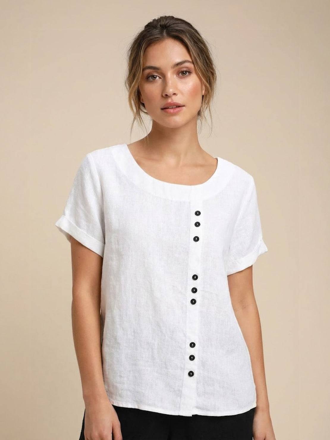 Sophia | Blouse en lin élégante et confortable avec col rond