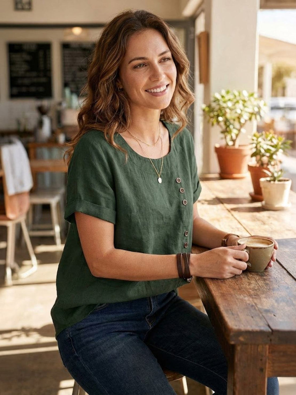 Sophia | Blouse en lin élégante et confortable avec col rond
