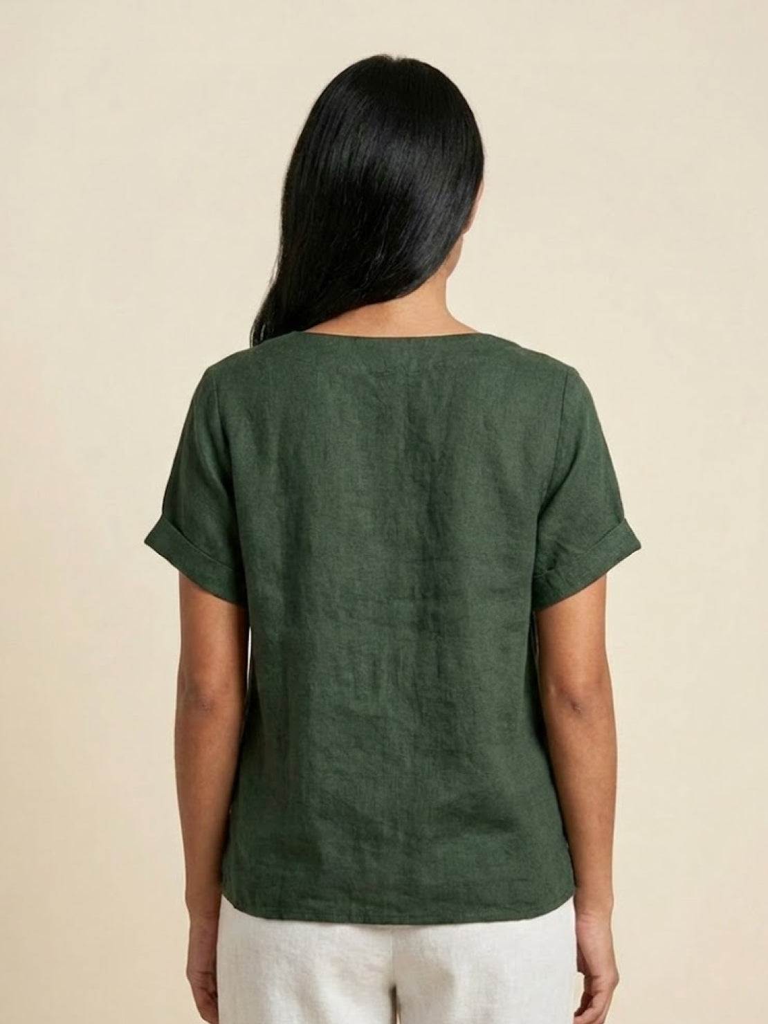 Sophia | Blouse en lin élégante et confortable avec col rond