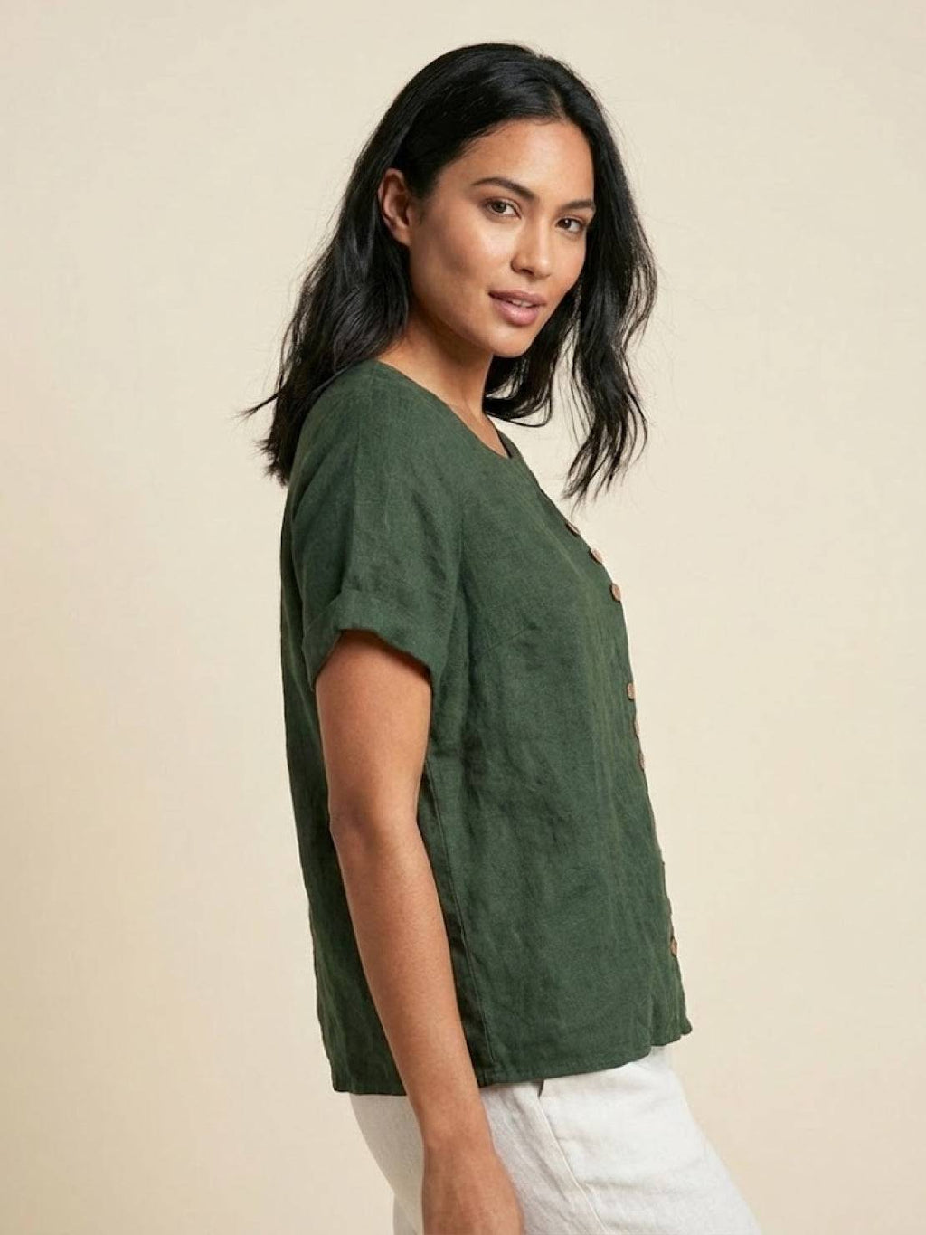 Sophia | Blouse en lin élégante et confortable avec col rond