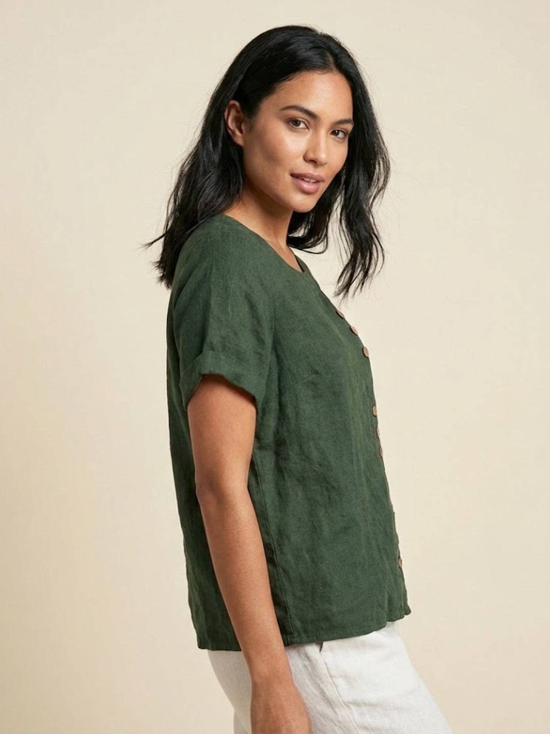 Sophia | Blouse en lin élégante et confortable avec col rond