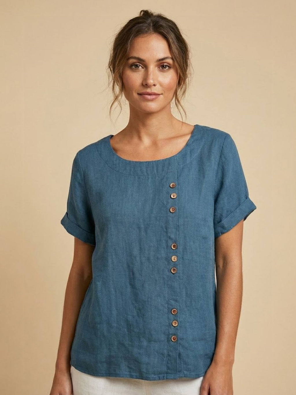 Sophia | Blouse en lin élégante et confortable avec col rond