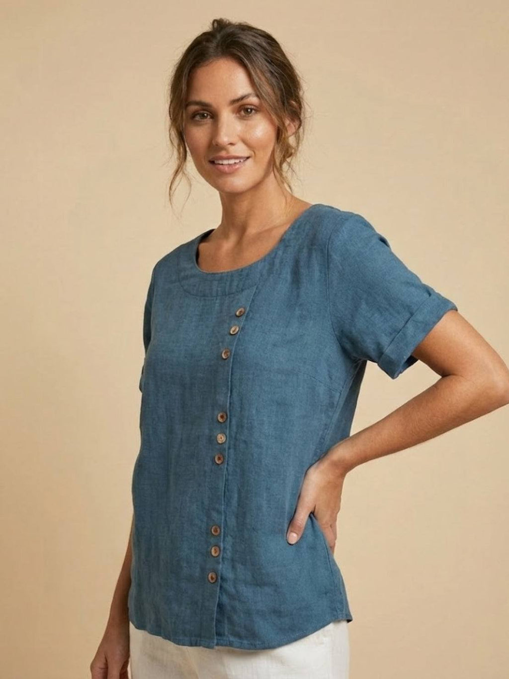 Sophia | Blouse en lin élégante et confortable avec col rond