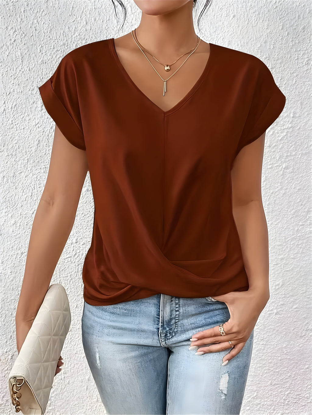 Top Femme Col V | Devant Torsadé pour une Silhouette Flatteuse