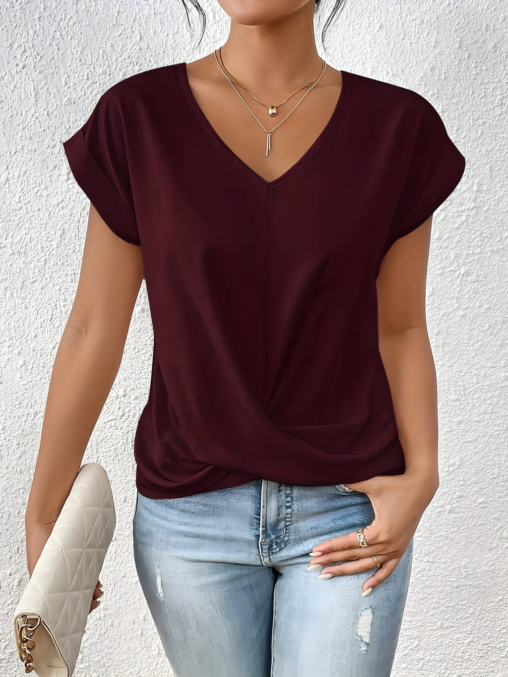 Top Femme Col V | Devant Torsadé pour une Silhouette Flatteuse