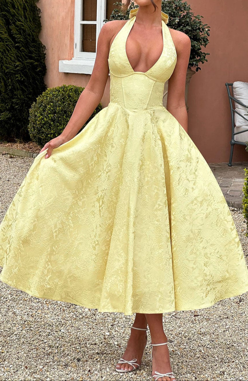 Robe Midi de Mariage Invitée Jaune Triana